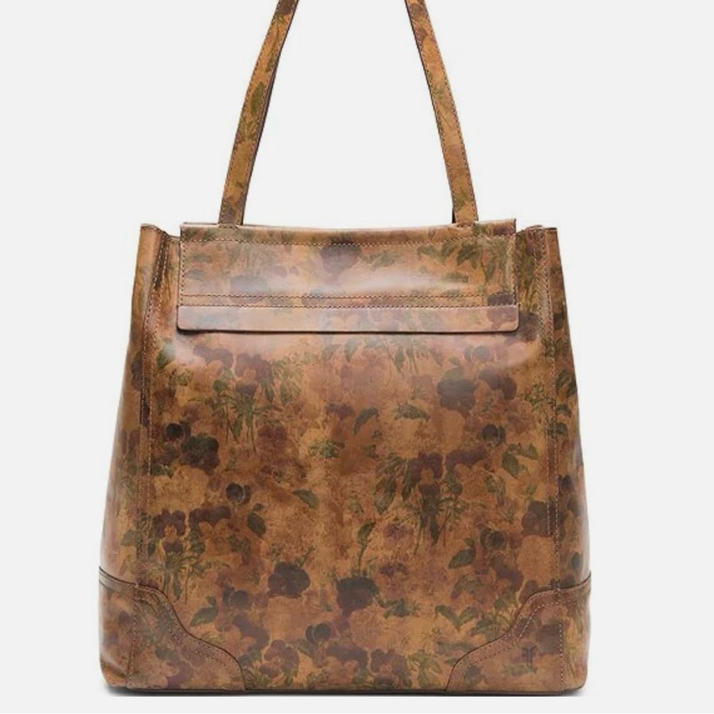 New Frye Large Charlie Tote Shoulder Bag Soft Brown Leather Floral Incl Dust Bag